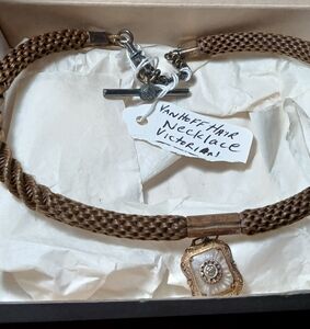 Victorian Gold Filled Hair Mourning Choker Necklace With Camphor Glass Pendant